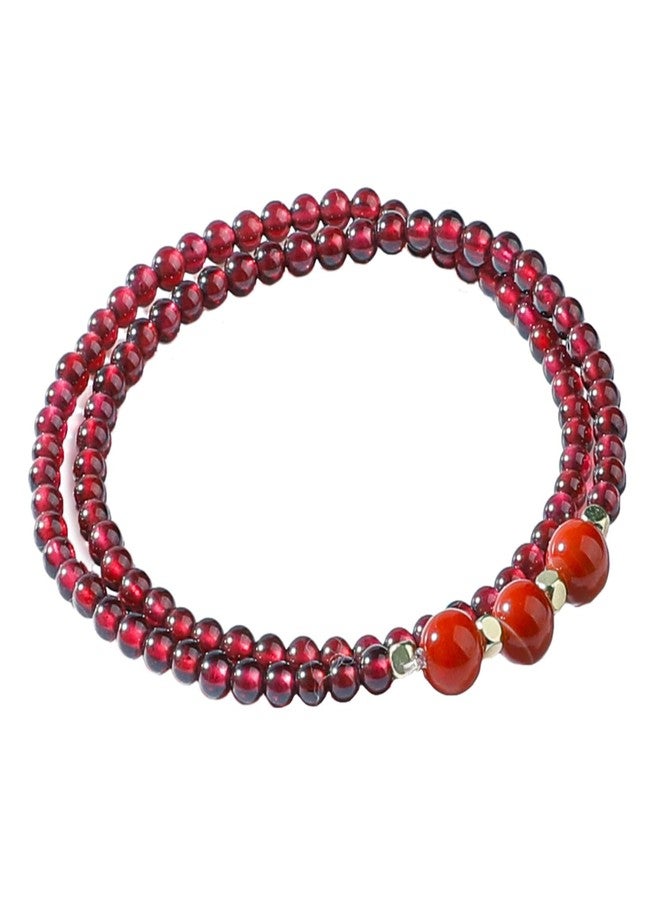 Moslovstar Red Garnet Stretch Bracelet Delicate Layered Bracelet 3.5mm Beads with Red Agate Handmade January Birthstones Gifts for Women, 6.5" - Image 1